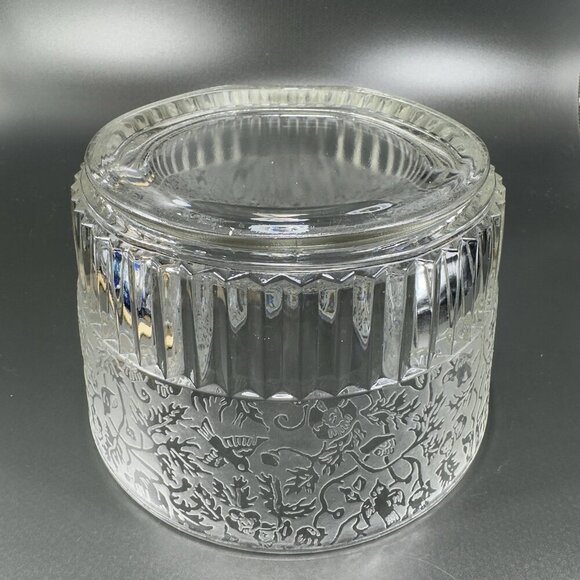 Antique Paden City Spring Orchard Ice Bucket Bowl Dish Clear Frosted Etched VTG - Picture 5 of 13